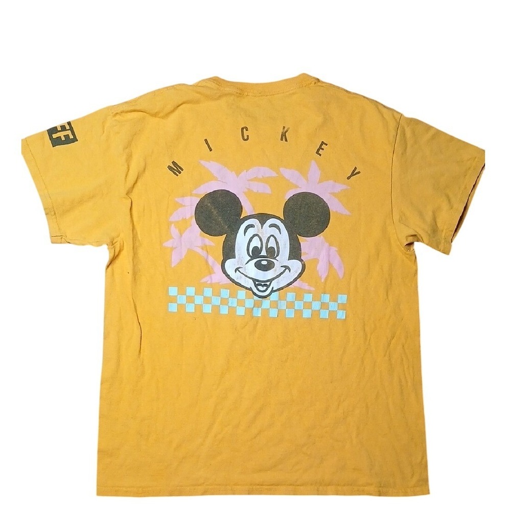 Mickey Mouse T-Shirt Mens Large Yellow Disney Graphic Print Crew Neck Tee - Picture 2 of 3